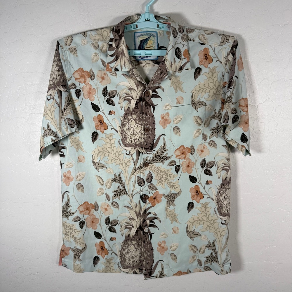 Tommy‎ Bahama Shirt Mens Small Blue Pineapple Floral Hawaiian 25th Anniversary
